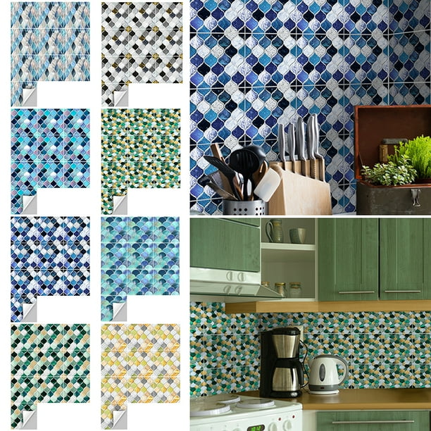 10Pcs Mosaic Sticker Kitchen Bathroom Wall Tile Stickers Self-adhesive Art Decor